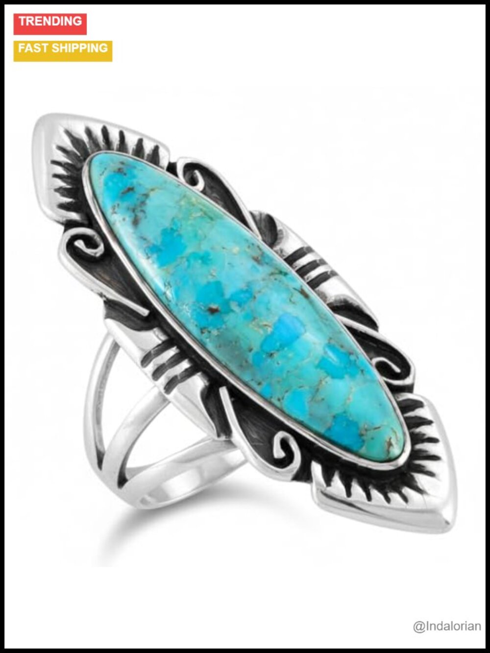Sterling Silver Turquoise Ring Genuine Gemstone Statement Ring
